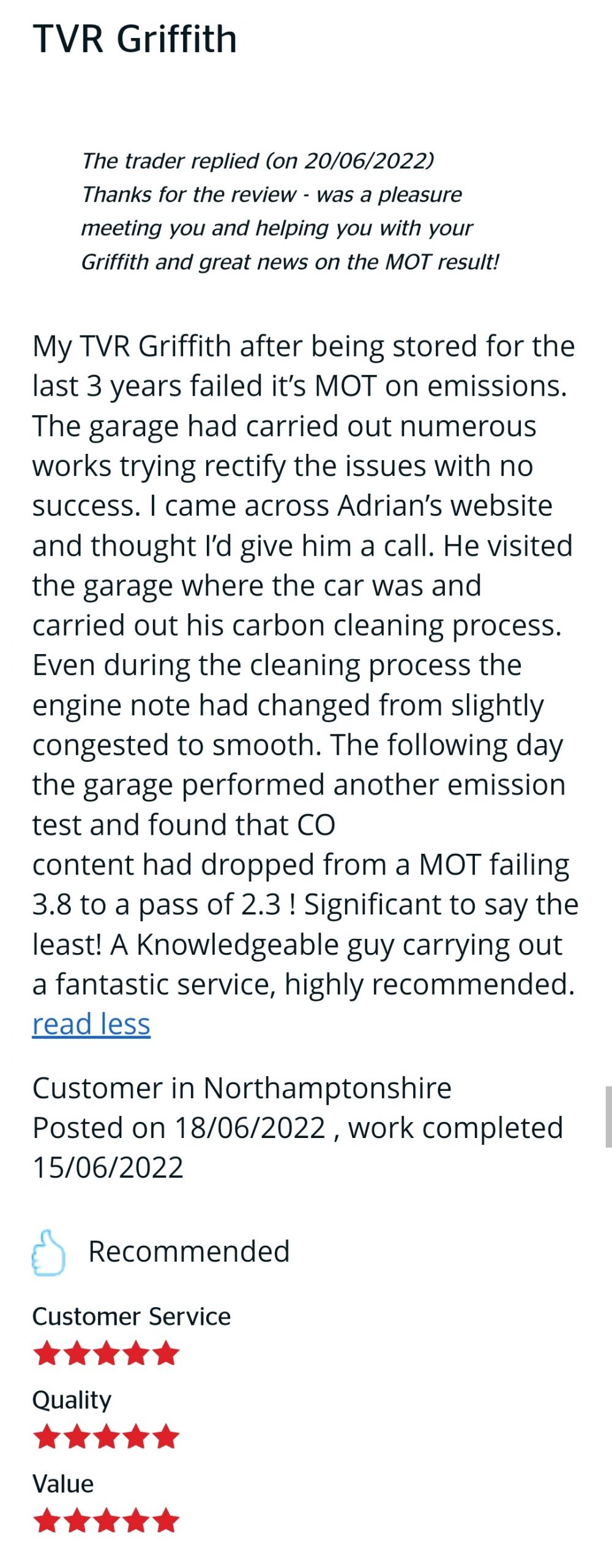 MOT now PASSED after Engine Carbon Clean - TVR Griffith 4.0 petrol (1992 - 63,304 miles) MOT now PASSED after Engine Carbon Clean - TVR Griffith 4.0 petrol (1992 - 63,304 miles)
